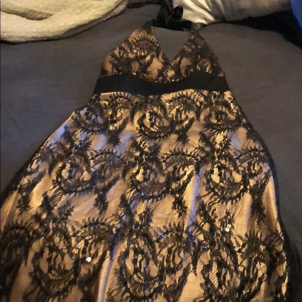 Size 4 gold and black lace halter dress
